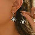 Women's retro fashion earrings with electroplated silver finish on alloy metal