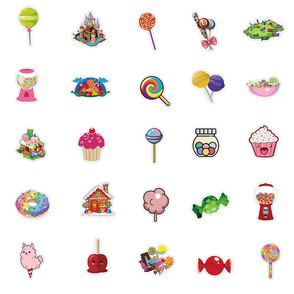 Colourful Candy series graffiti sticker sheets showing cute cartoon designs in graffiti patterns