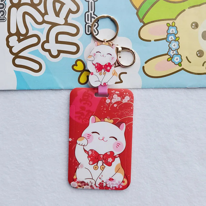 Cartoon lucky cat plastic card sleeve with hanging ferrule pendant for certificates.