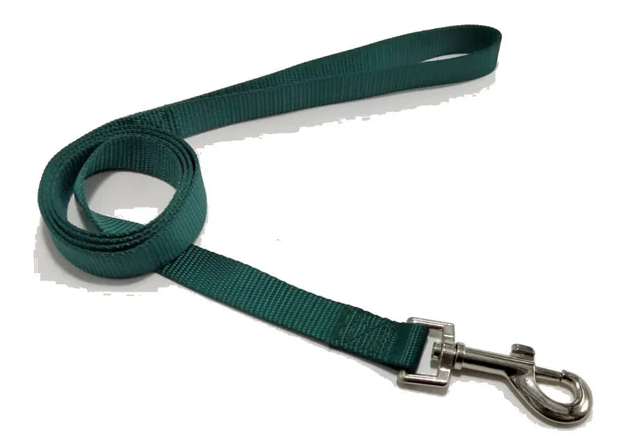 Solid colour nylon dog lead rope in blue, shown with a 120cm length and a hand holding it.