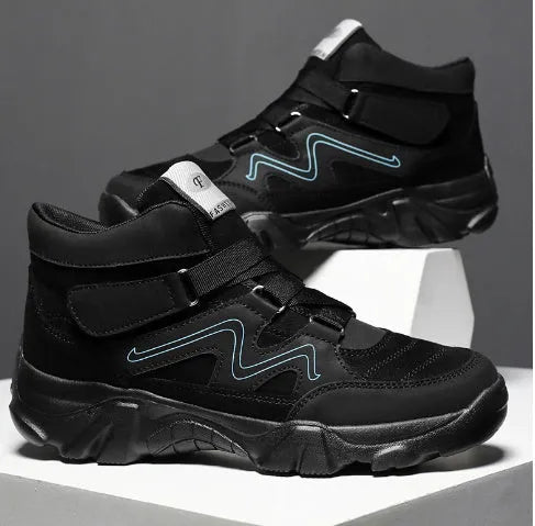 Men's casual shoes in black, blue, brown, dark grey, and black-white colour options showing size range 39-49