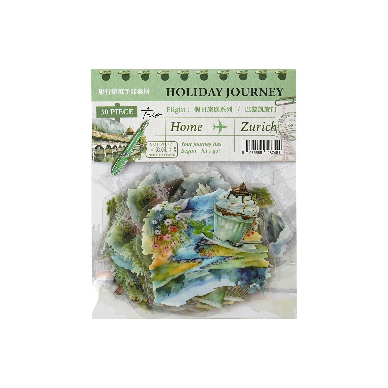 Holiday Journey Series retro architecture journal stickers showing six landmark designs.