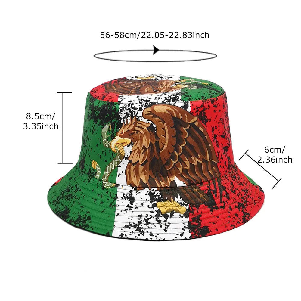 Eagle pattern retro bucket hat in polyester with dome crown for sun protection