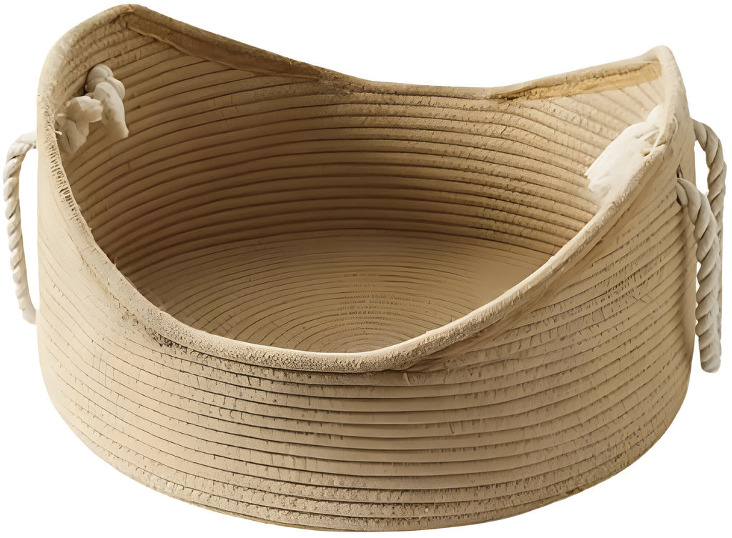 Woven wicker cat bed basket with corrugated scratching board interior for feline resting and claw maintenance