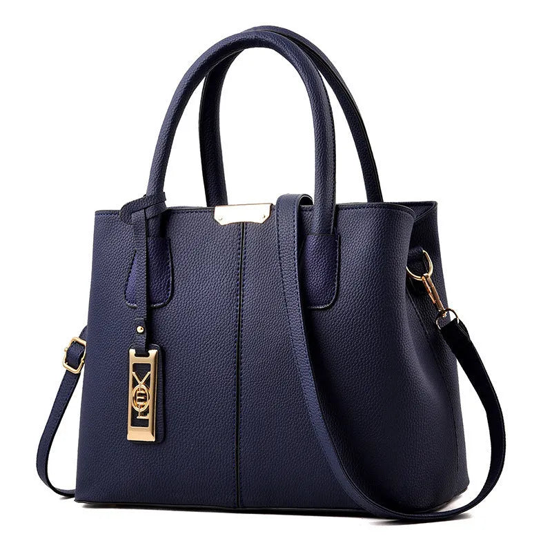 Women's large capacity PU leather shoulder bag in horizontal square design with leather strap