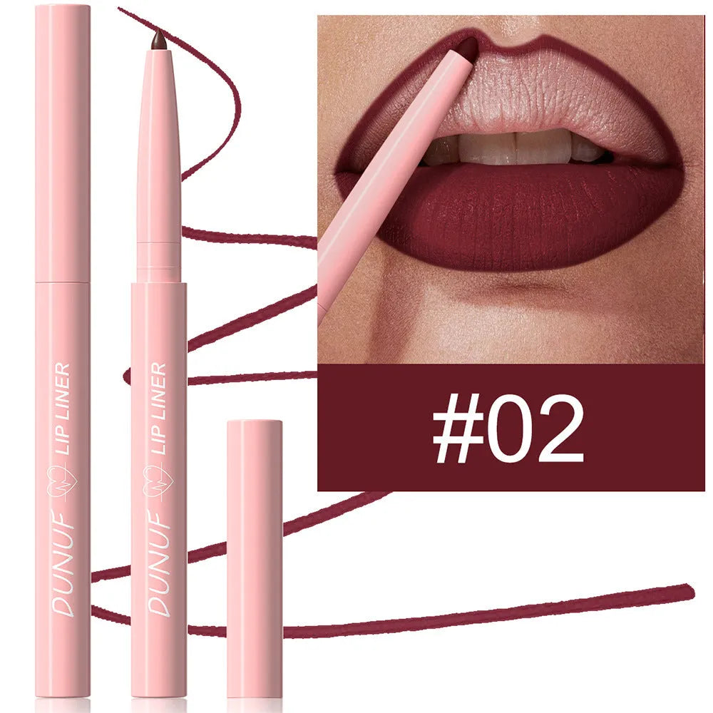 12 Colour Velvet Matte Lip Liner Pencils in assorted shades on a white background.