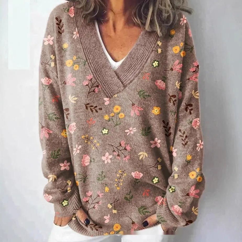 Women's long sleeve floral print sweatshirt with 3D effect in wool woven polyester fabric