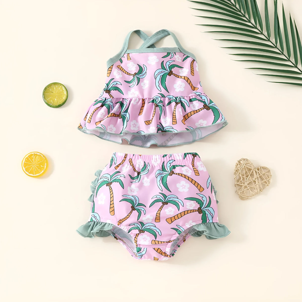 White children's swimsuit two-piece set with top and shorts for beach and pool wear