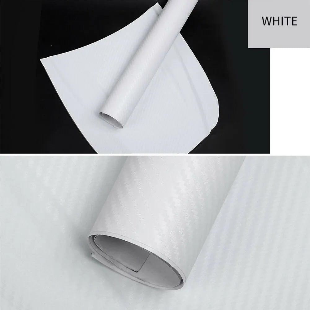 Roll of 3D carbon fiber patterned vinyl sticker for car decoration, showing textured surface