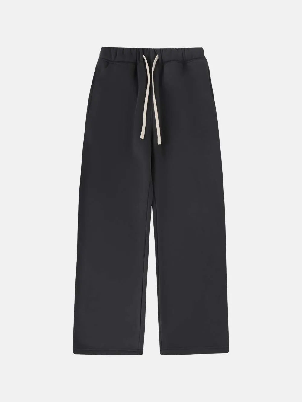 Men's black fleece-lined sweatpants with elastic drawstring waist in loose fit trousers style
