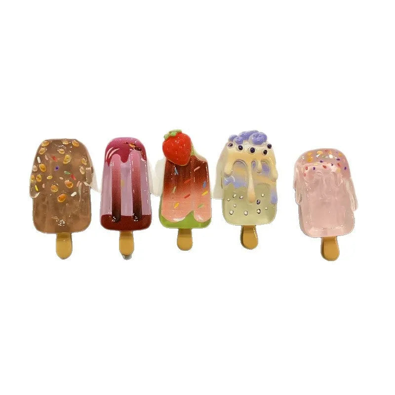 Cartoon ice cream shaped resin hair barrettes in multiple colours