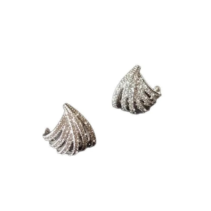 Geometric line design earrings with zircon stones and platinum electroplated finish