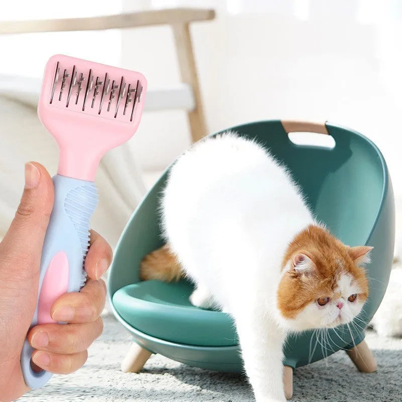 Stainless steel dog comb with knot knife edge and massage blades for pet grooming