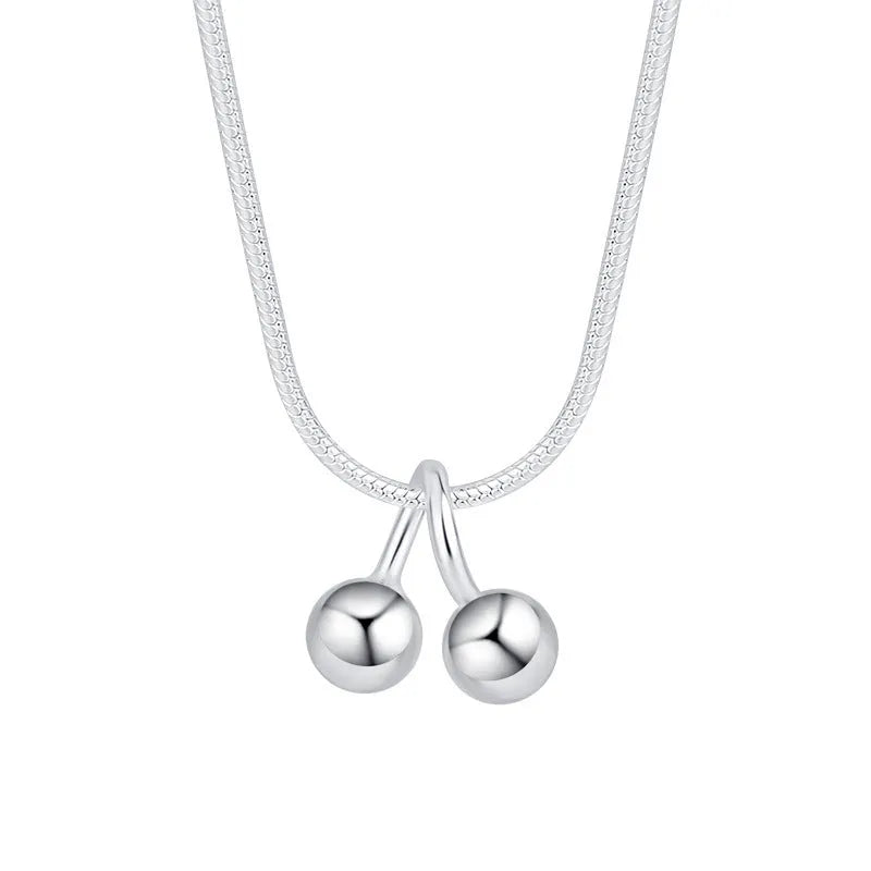 Silver cherry necklace with adjustable snake bone chain and Korean style fruit pendant
