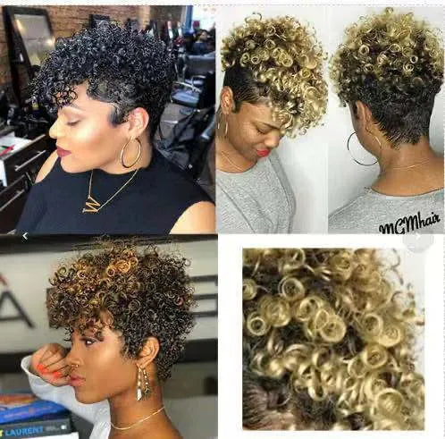 Women's short synthetic wig with simple rolls hairstyle in Kanekalon fibre, shown in H002 Black colour.