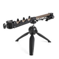 Aluminium ice fishing rod holder bracket with tripod legs supporting a small fishing rod