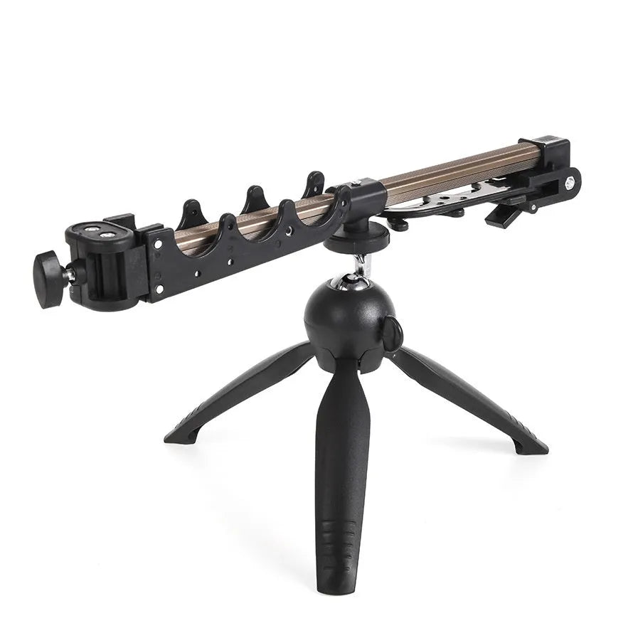 Aluminium ice fishing rod holder bracket with tripod legs supporting a small fishing rod