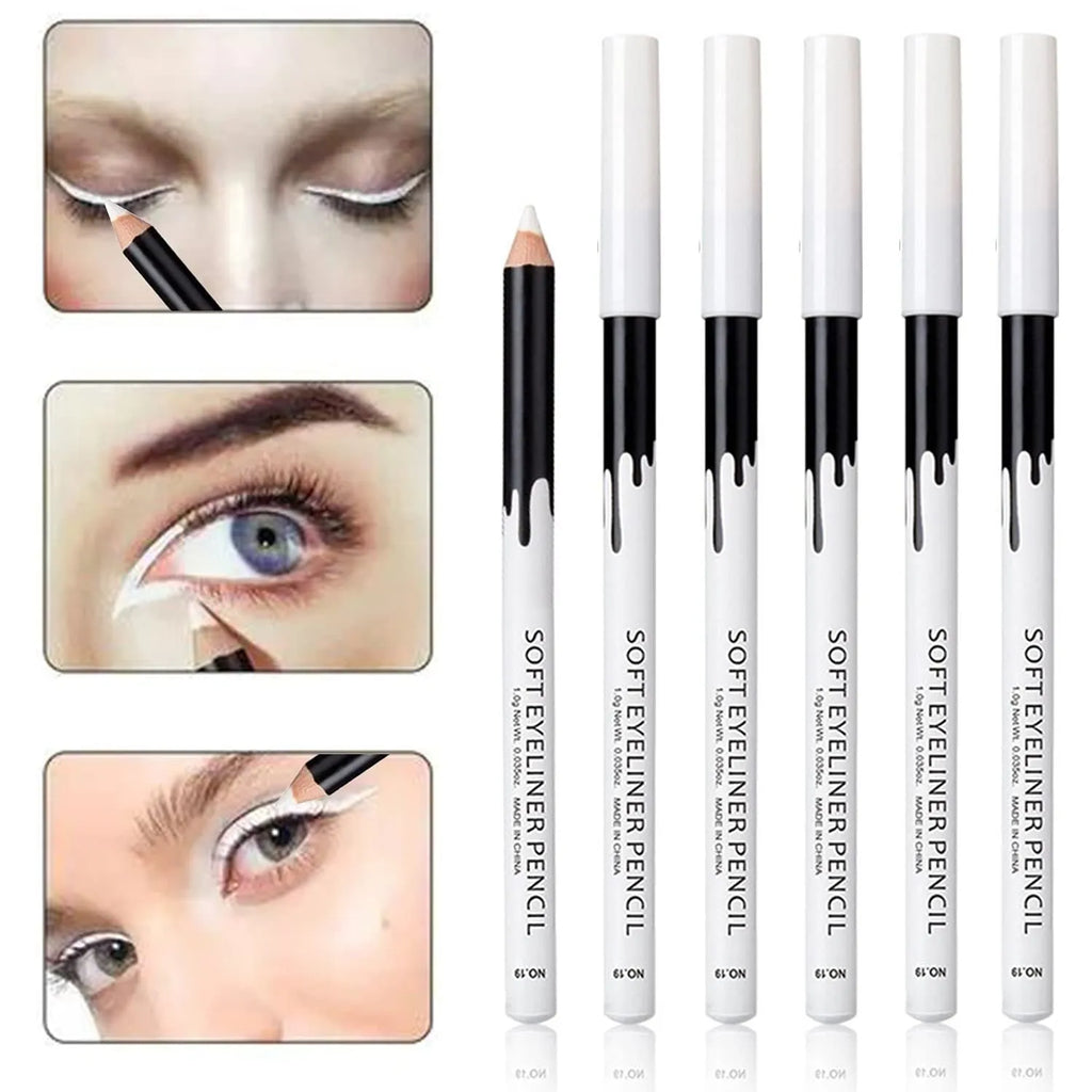 12-piece waterproof white and black eyeliner pencil set with sharpener for versatile makeup application