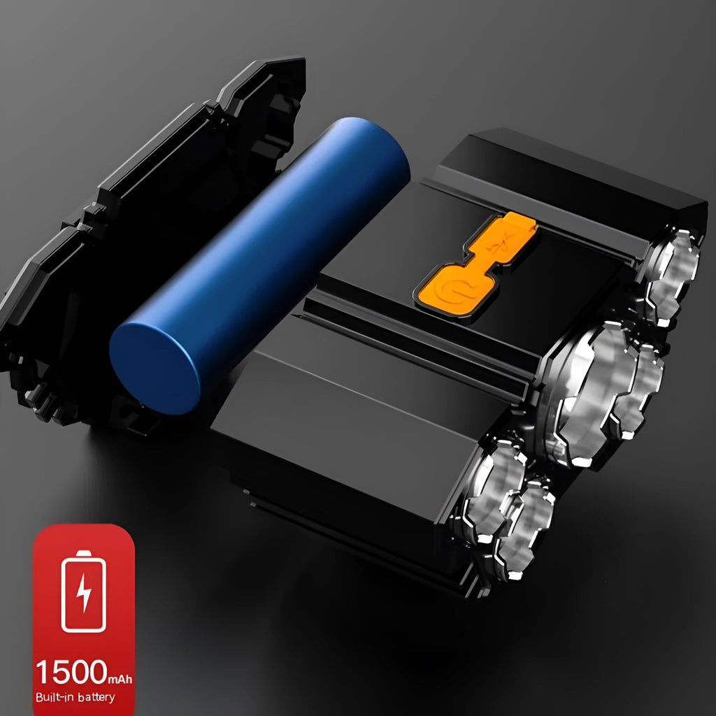 Super bright head-mounted LED miner's lamp with PVC construction and 2400mAh battery