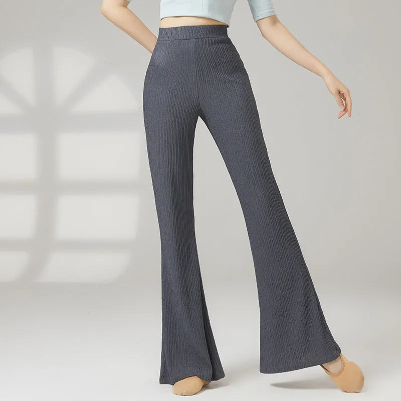 Women's solid colour dance practice pants in polyester fabric showing five colour options