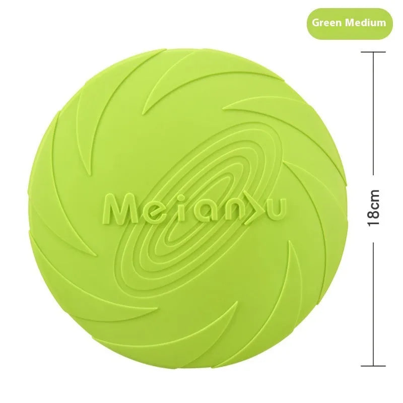 Soft rubber dog frisbee toy for outdoor walking available in red, blue, and green colour variations
