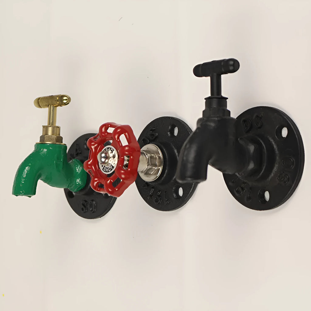 Metal water pipe style wall hanging hook towel rack in polished finish with valve design