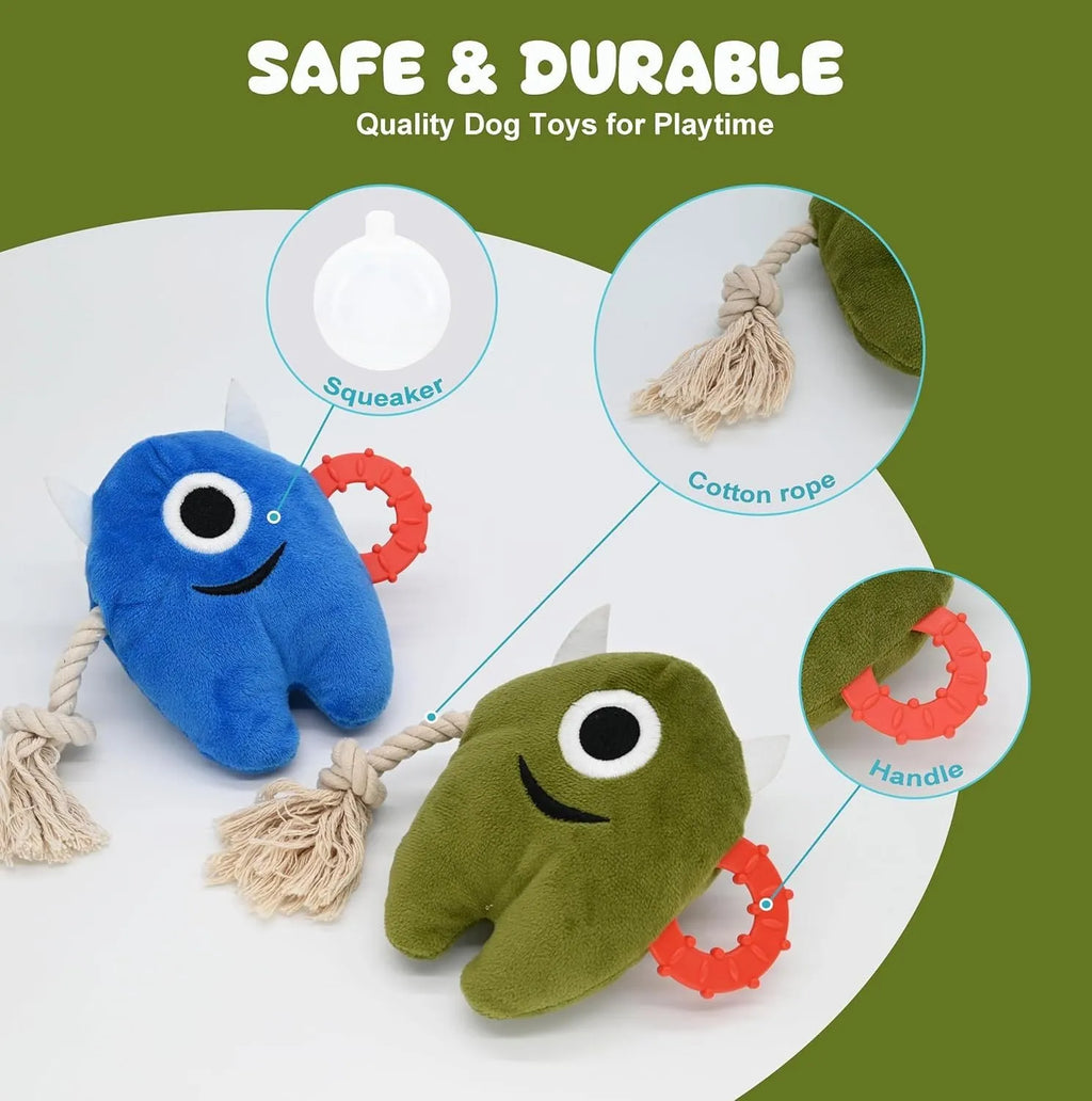 Large blue and green plush dog toys with cotton rope for aggressive chewers and puppies