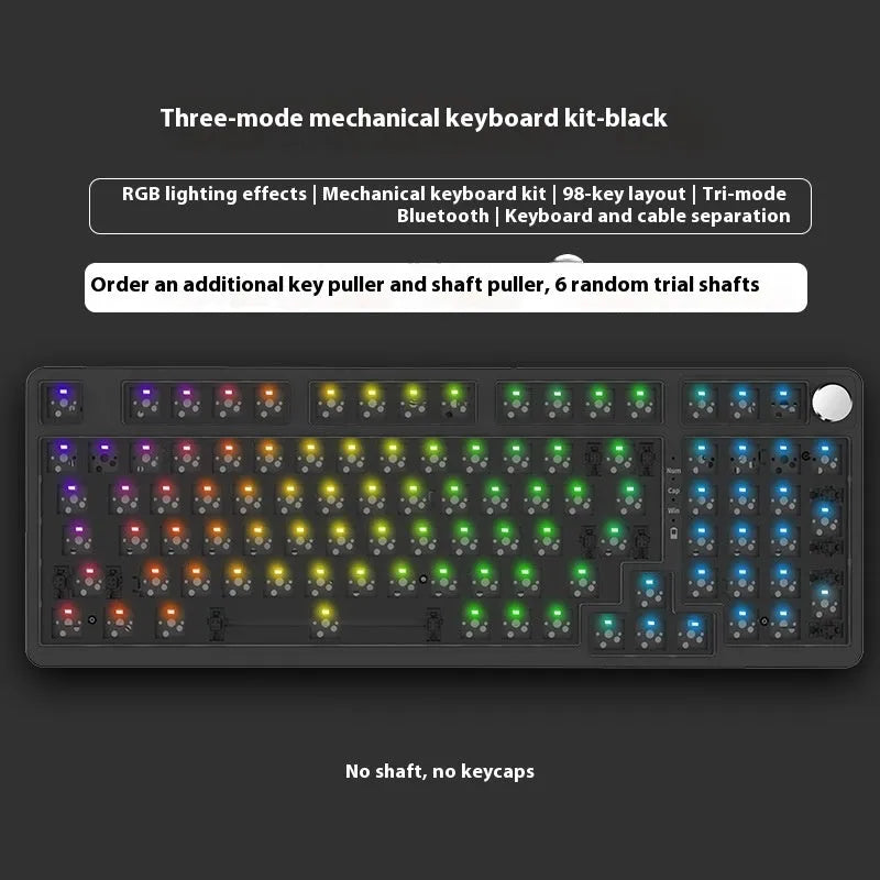 98-key wireless mechanical keyboard kit with metal control knob and optional display screen