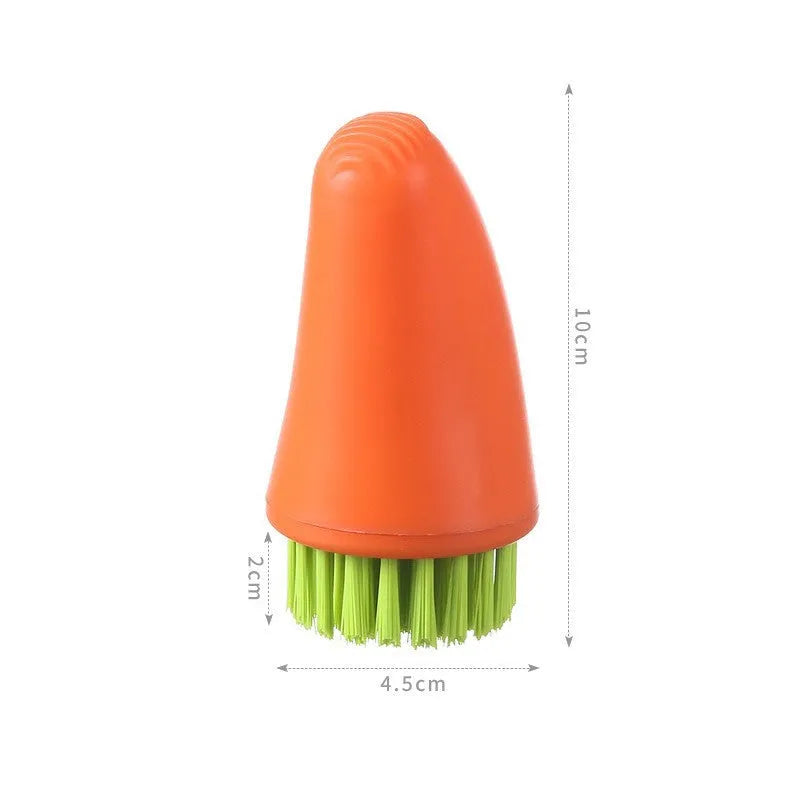 White and orange carrot-shaped nylon cleaning brush for kitchen use