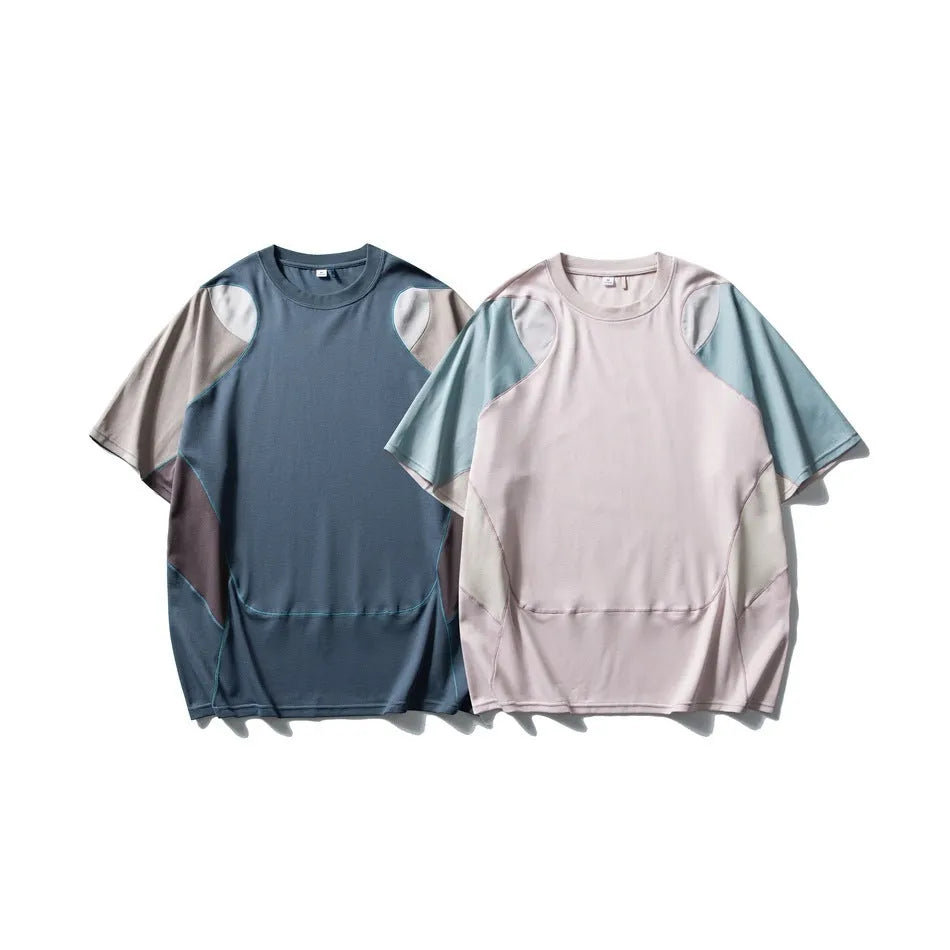 Men's loose fit cotton blend t-shirt in patchwork contrast colour with raglan short sleeves