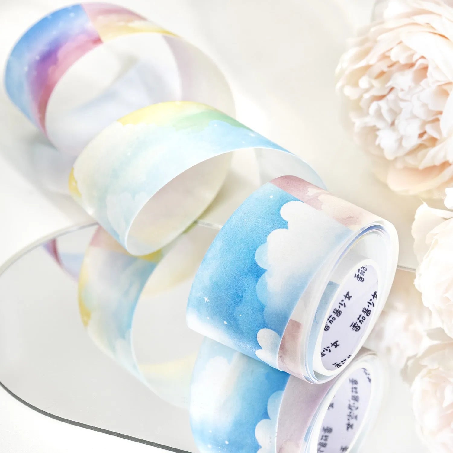 Japanese paper washi tape roll with sky theme designs including colourful clouds and twilight