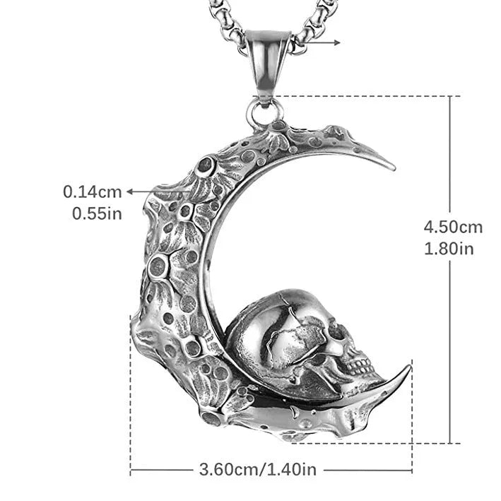 Men's silver skull necklace with alloy pendant and chain in sports style