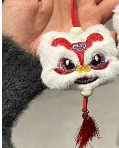 Chinese style handmade plush lion tassel keychain with star stone decoration in blue or yellow colour