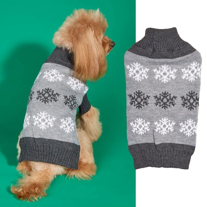 Brown and grey snowflake pattern dog sweater for Christmas and winter holidays