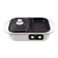 White or green electric hot pot appliance with dual caldron and frying oven functions for 2-3 people
