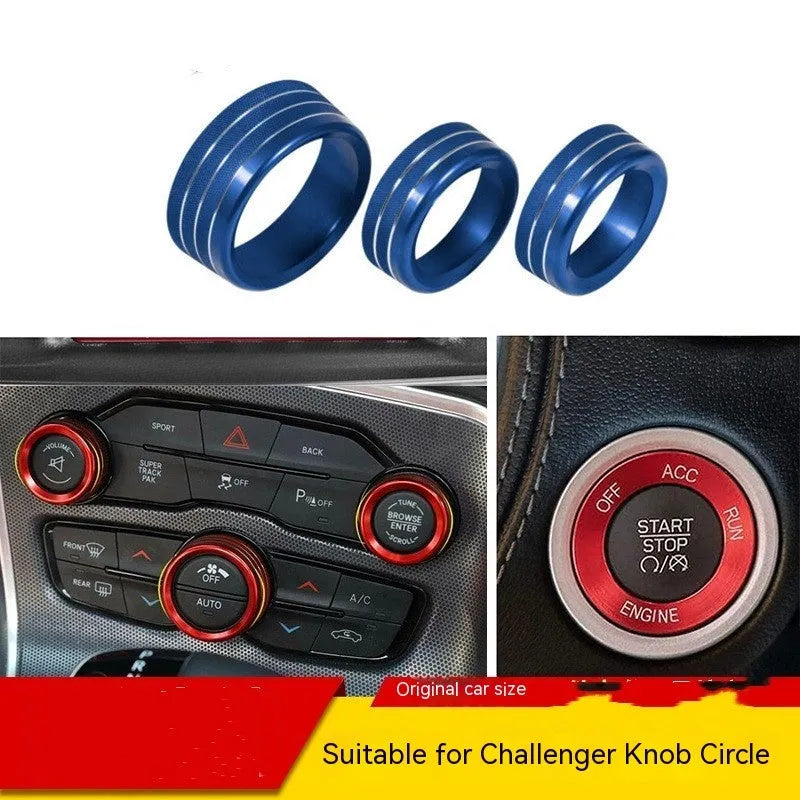 Aluminium alloy decorative ring for Dodge Challenger and Grand Cherokee air conditioning knob in assorted colours.