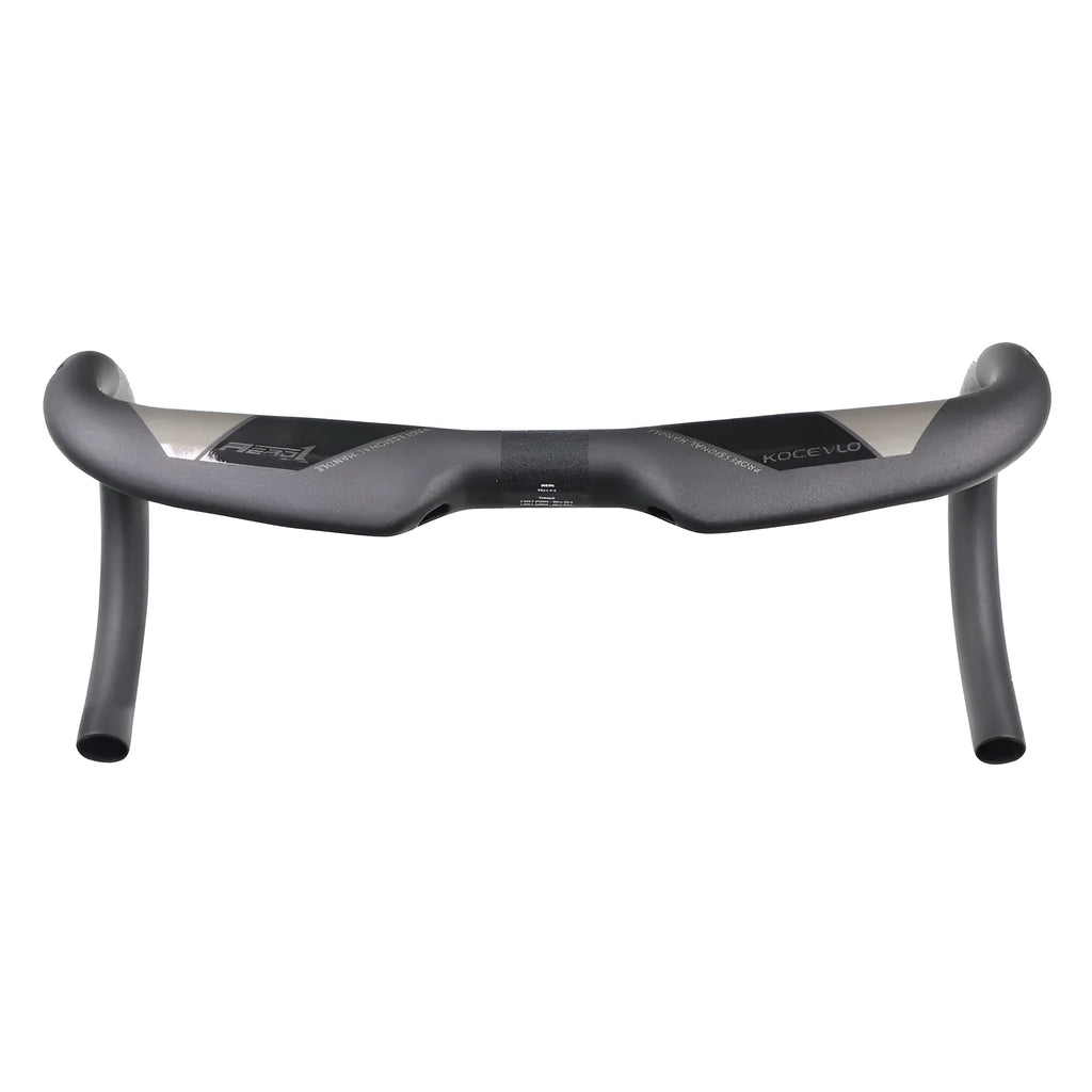 Matt black carbon fibre road bicycle drop handlebar showing four size options