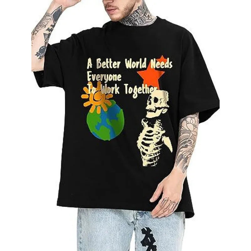 Men's short-sleeved printed t-shirt with digital pattern on polyester fabric