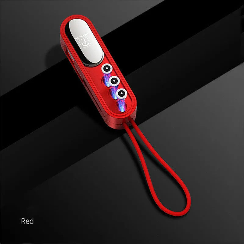 Black magnetic three-in-one USB phone charging cable showing magnetic connector and 40 cm length.