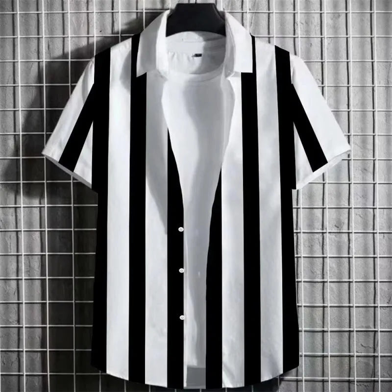 Men's linen short sleeve t-shirt with 3D printed striped pattern in a solid colour.