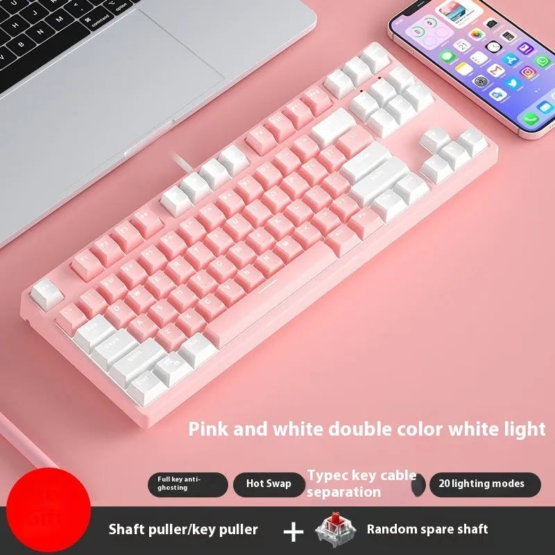 87-key mechanical keyboard with colourful keys on black or white metal chassis