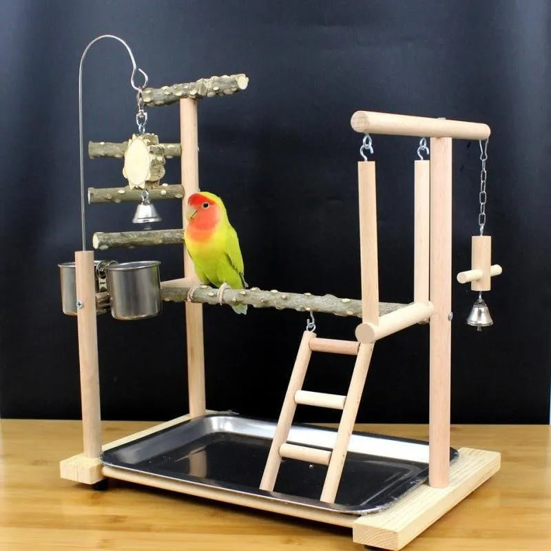 Pepper wood parrot play stand with tiger skin peony and Xuanfeng Xiaotai perch designs for small birds