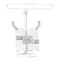 Adjustable LED table lamp with bookshelf design showing three colour temperature settings and charging cable