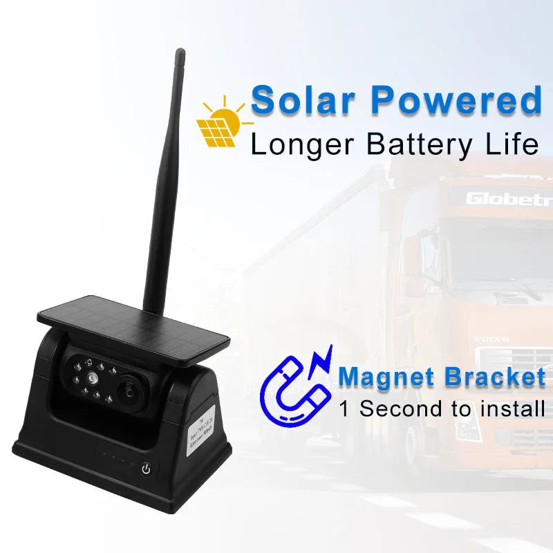 YL-Solar WF908 black wireless reversing camera with magnet base and solar panel on top