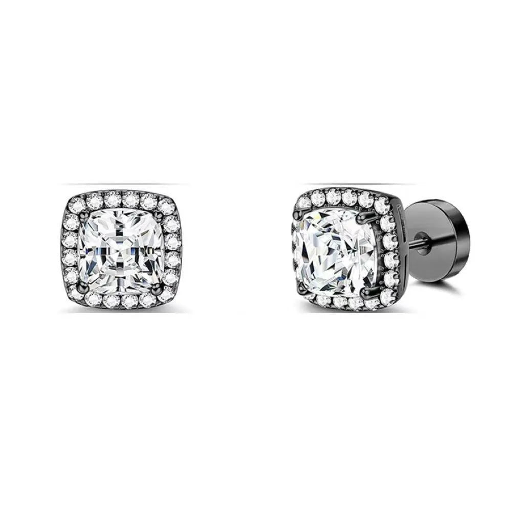 8mm stainless steel geometric stud earring with electroplated finish in black, gold, rose gold, or steel colour