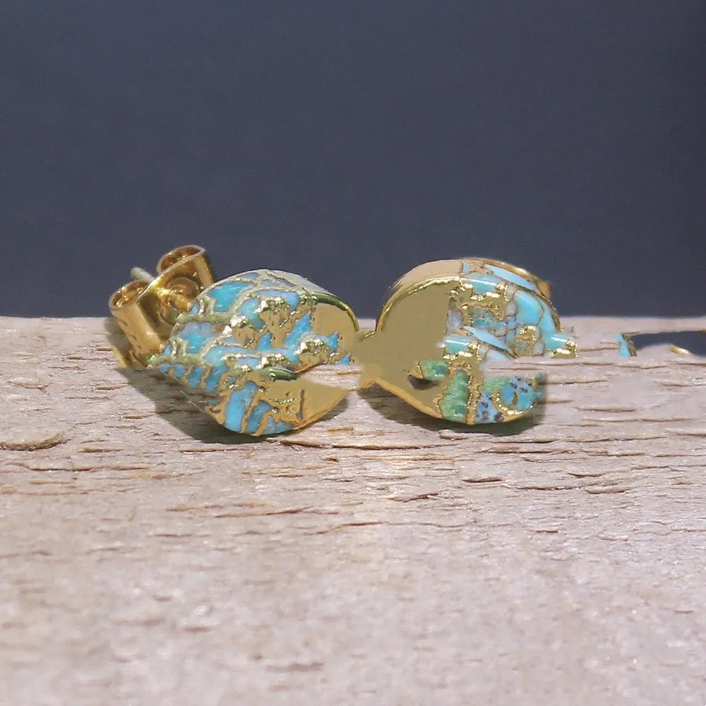 A pair of handmade bohemian style stud earrings made from irregular-shaped natural stone in colour ER1031.