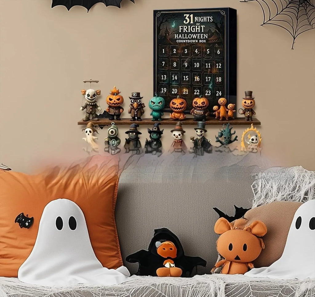 Halloween horror advent calendar countdown box with blind box packaging and resin scare doll.