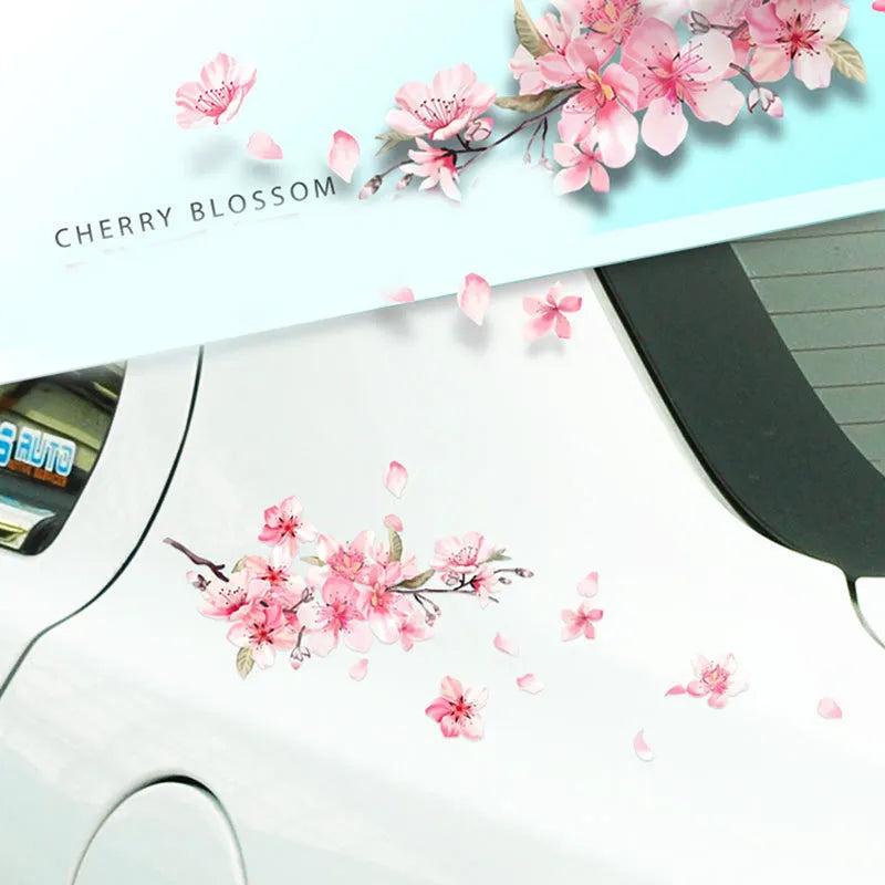 Cherry blossom flower design vinyl car sticker shown in two size options.