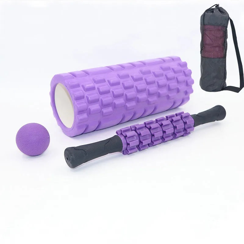Black six-piece foam massage roller measuring 33 cm long with segmented design