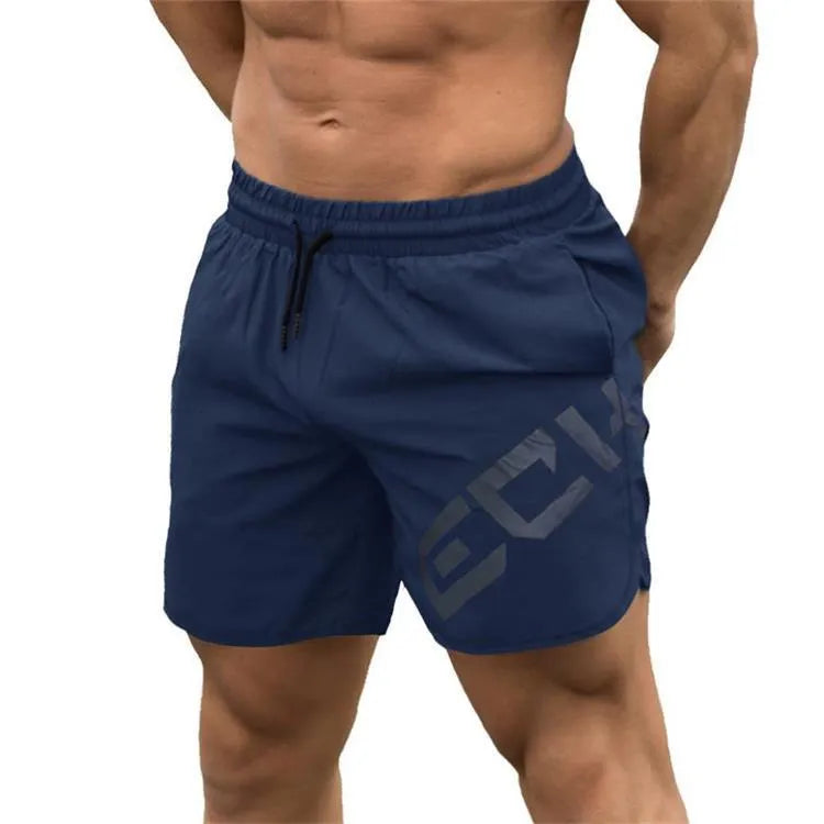 Men's black quick-dry running shorts with elastic waist and knee-length design for summer sports